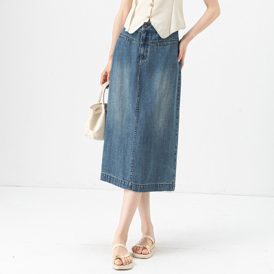 天丝牛仔高腰显瘦半身裙