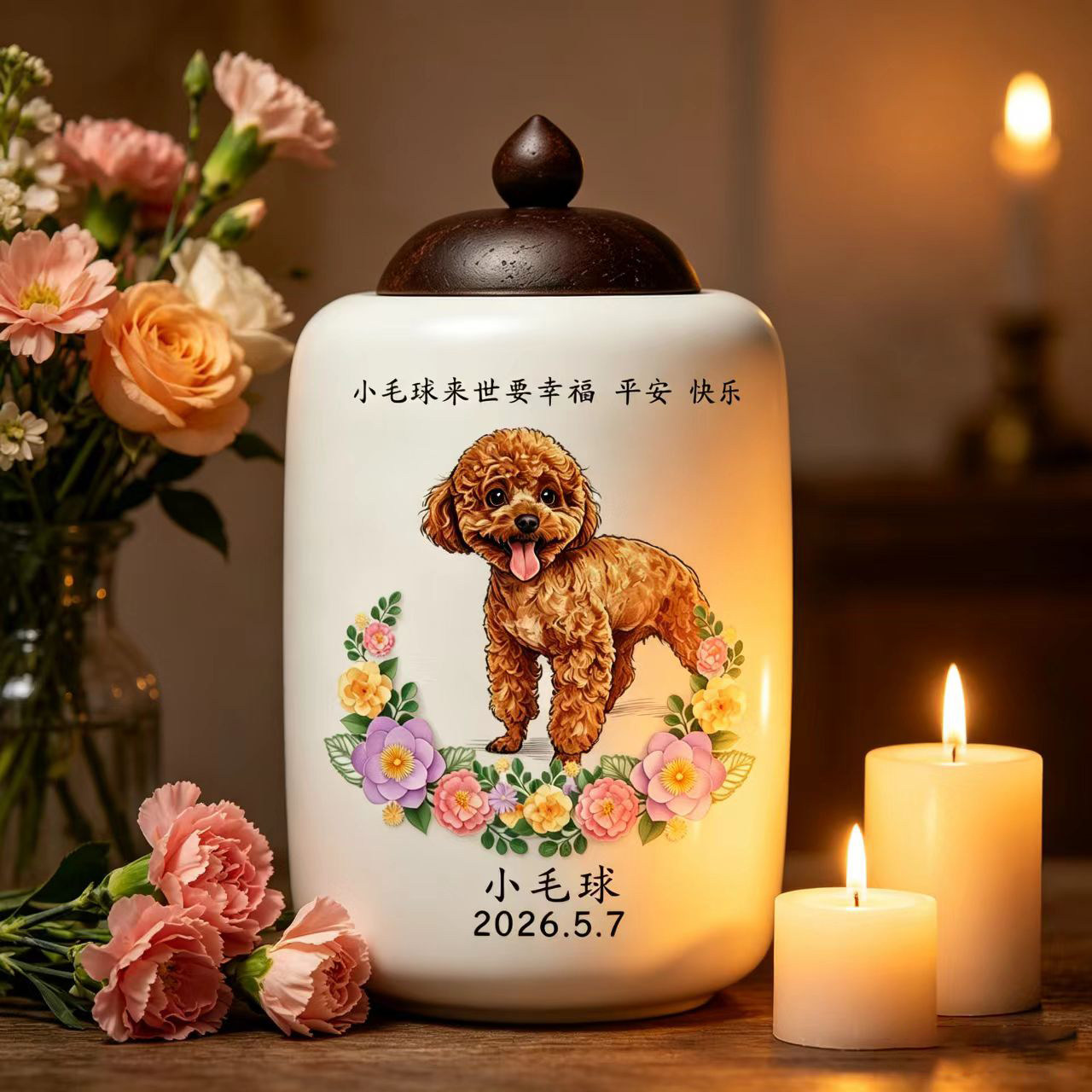 宠物灰骨盒陶瓷罐猫咪狗狗肖像图片定制密封防离世纪念爱宠骨化罐