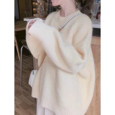 马海毛软糯圆领毛衣女慵