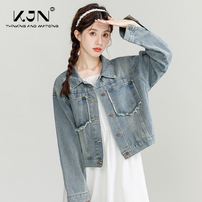 复古短款牛仔外套女春秋2