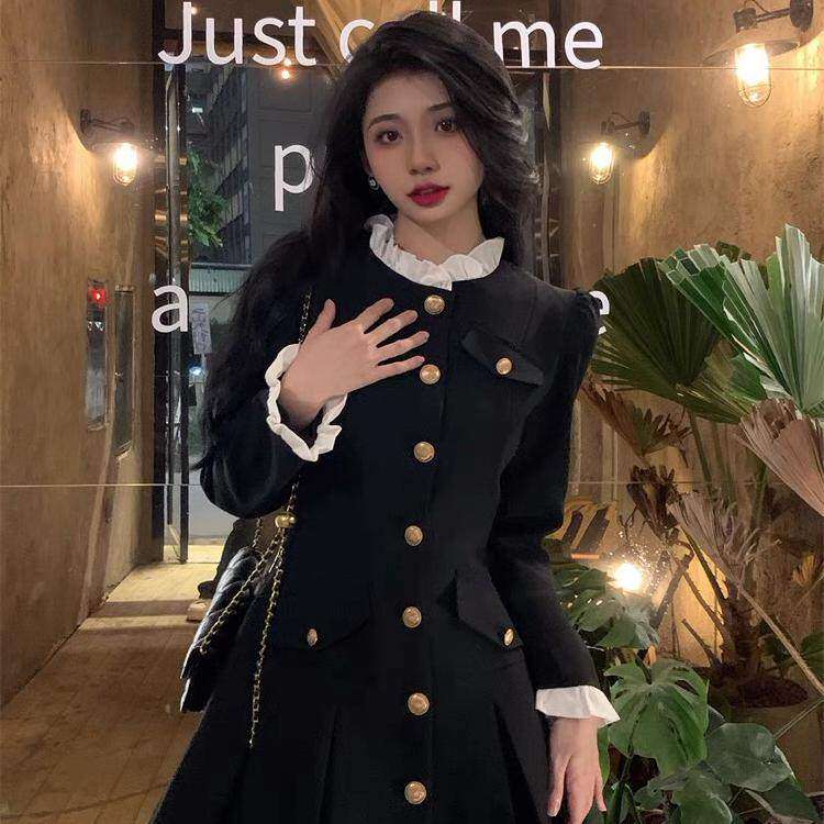 韩系财阀千金小香风洋装女2024秋冬小个子超好看女主显瘦短裙子