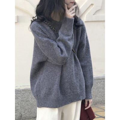 宽松慵懒圆领毛衣女秋冬