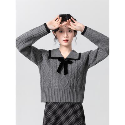 灰色蝴蝶结毛衣女秋冬202
