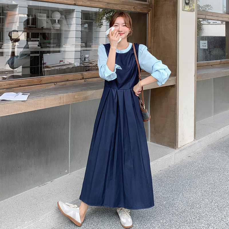 现货春装韩版撞色拼接长款长袖连衣裙202-2596-P155K248，女装连衣裙，浙宝202