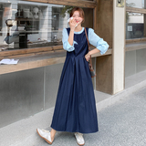 现货春装韩版撞色拼接长款长袖连衣裙202-2596-P155K248，女装连衣裙，浙宝202