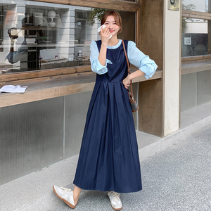 现货春装 韩版撞色拼接长款长袖连衣裙 202-2596-P155K248，女装连衣裙，浙宝202