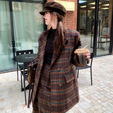 韩系高级感格纹毛呢西装套装女2025年秋冬季新款显瘦半身裙两件套，女装西装，浙宝202