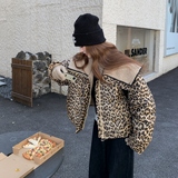 现货冬装韩版豹纹羊羔毛拼接羽绒服外套202-5612-P365-K489，女装羽绒服，浙宝202