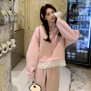 春装现货 连帽花边拼接卫衣+裤子两件套装 202-2529-P155K248图片
