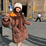 韩系减龄娃娃领披肩羽绒服女2025年冬季新款显瘦中长款白鸭绒外套，女装羽绒服，浙宝202