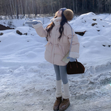 冬装韩版甜美羊羔毛拼接圆点羽绒服外套202-5650-P395-K595-90绒，女装羽绒服，浙宝202