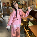 春装现货重工蕾丝花边连帽卫衣裤子两件套202-2510-P185K298，女装运动套装，浙宝202