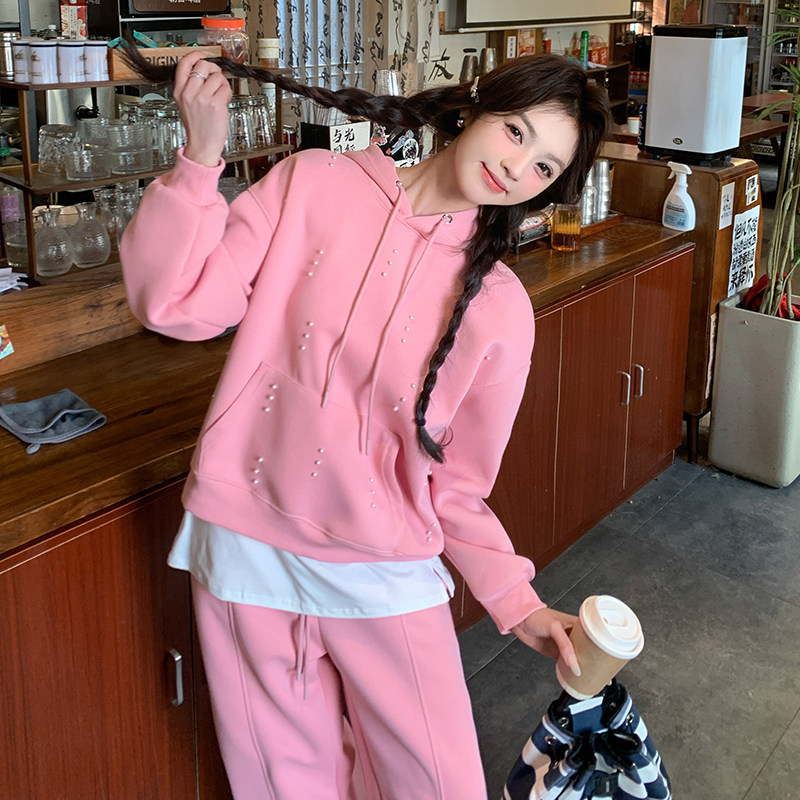 现货春装重工钉珠连帽卫衣+裤子两件套202-2506-P185K298，女装运动套装，浙宝202