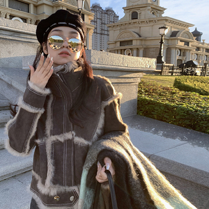 现货 初春韩版皮毛一体真兔毛短外套 202-7810-P385K589，女装皮草，浙宝202