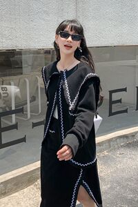 设计感小众海军领上衣开叉半身裙两件套春秋前卫时髦小香风套装女图片