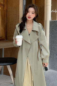 豆沙绿风衣外套女中长款春秋2023新款英伦风流行宽松休闲气质大衣图片