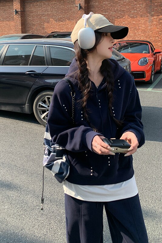 秋装现货重工钉珠连帽卫衣+裤子两件套套装202-2506-P185K248,女装运动套装,浙宝202