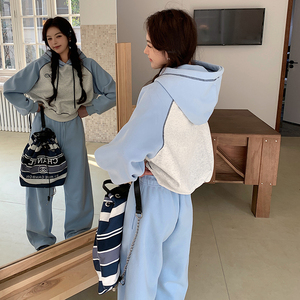 现货 秋装 撞色拼接连帽卫衣+裤子两件套装 202-2521-P165K238，女装运动套装，浙宝202