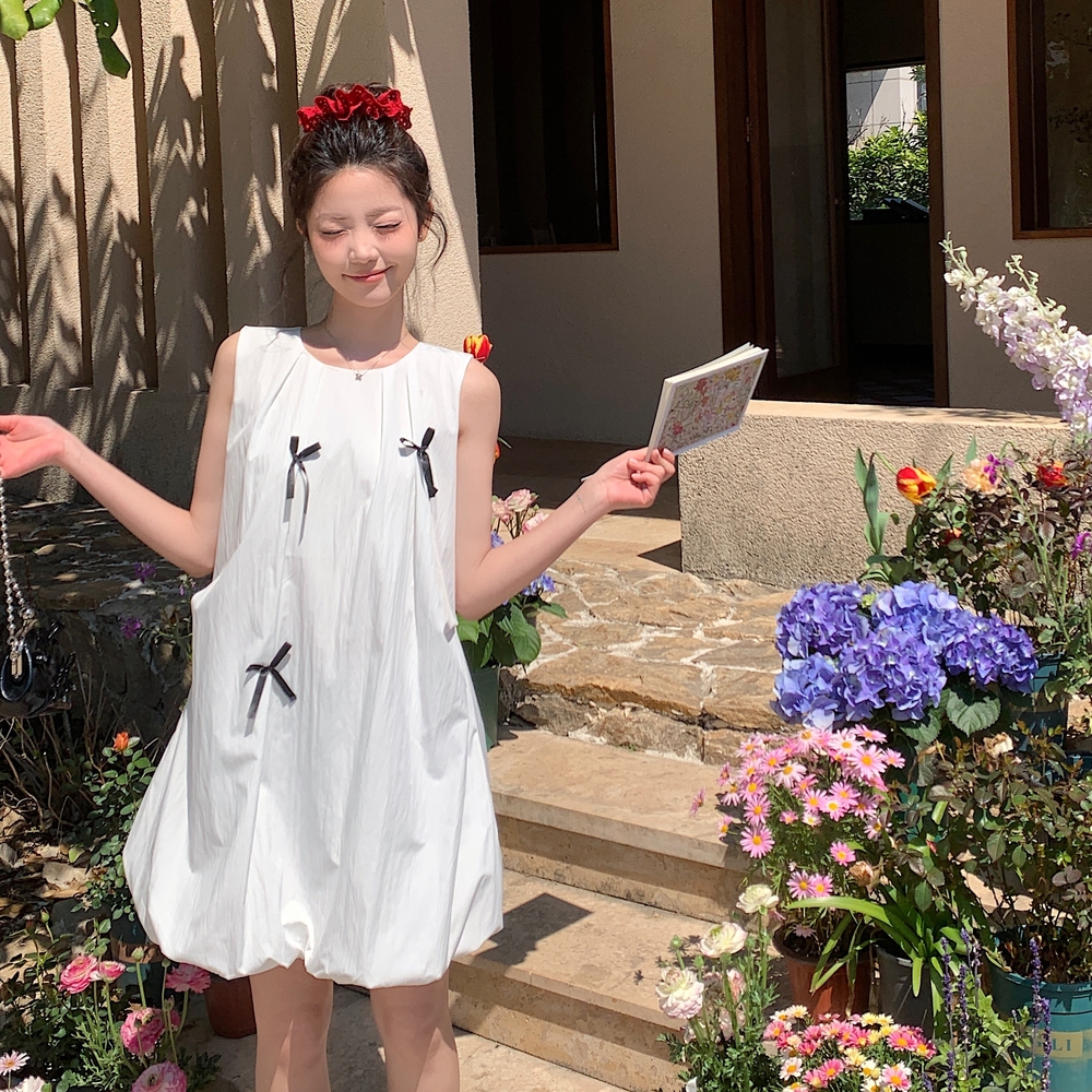 法式甜美蝴蝶结无袖花苞连衣裙女2025夏季新款学院风超好看短裙子，商品下架区商品下架区，浙宝202