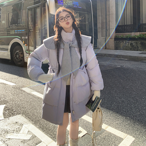 韩系减龄娃娃领披肩羽绒服女2025年冬季新款显瘦中长款白鸭绒外套图片