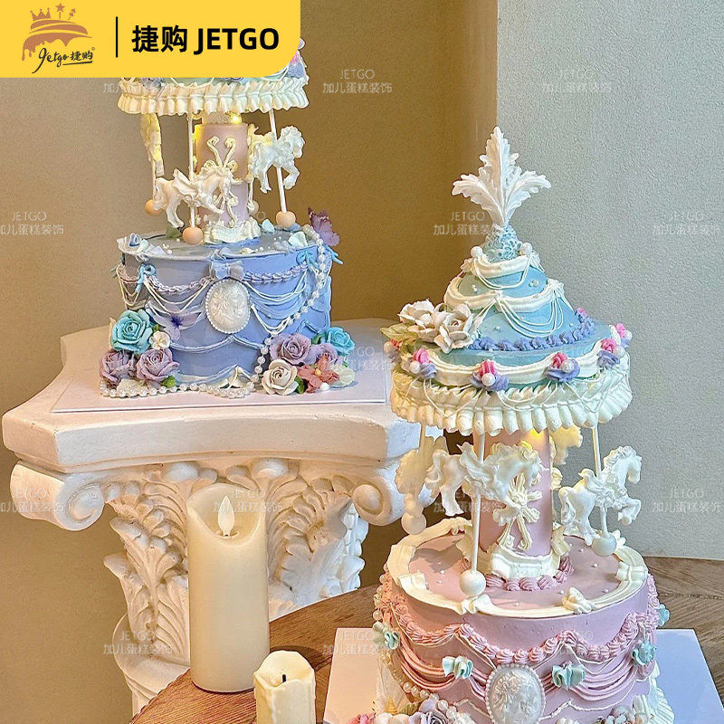 可爱卡通蛋糕甜品展示架带音乐自动回旋转转机寿司点心展示台女生