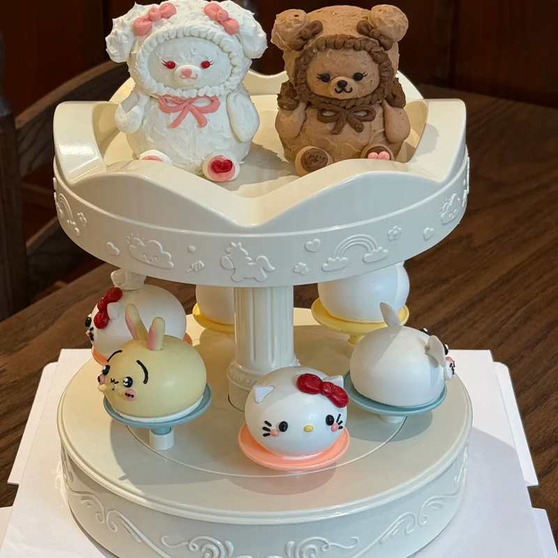 网红生日旋转木马蛋糕甜品机电动带音乐回转马卡龙点心烘焙展示台