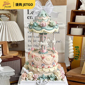 悬浮旋转木马蛋糕支架子电动音乐盒双层生日配件打桩台底托座模具