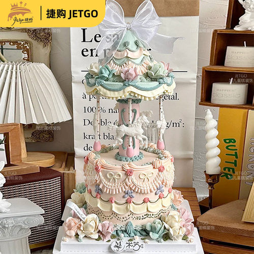 悬浮旋转木马蛋糕支架双层音乐盒