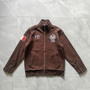 HYDROGEN男装卫衣春秋直筒拉链纯棉时尚咖啡色短款外套印花时尚潮