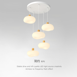柿子奶油风楼梯间吊灯简约现代复式公寓客厅灯挑空loft旋转长吊灯