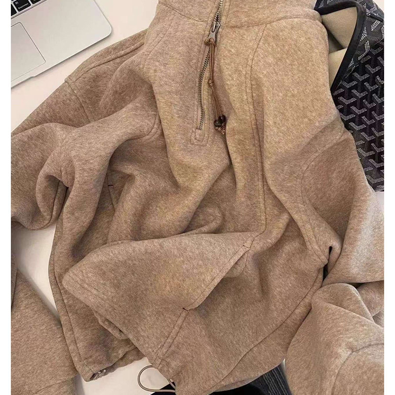 美式立领半拉链卫衣女款加厚加绒宽松外搭高级小众不撞款外套上衣,女装/女士精品,常规大码外套,淘宝优惠券,粉丝福利购,淘宝优惠卷