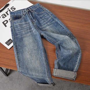 高腰显瘦宽松老爹裤 梨形身材胖mm大码 女春秋新款 复古蓝哈伦牛仔裤