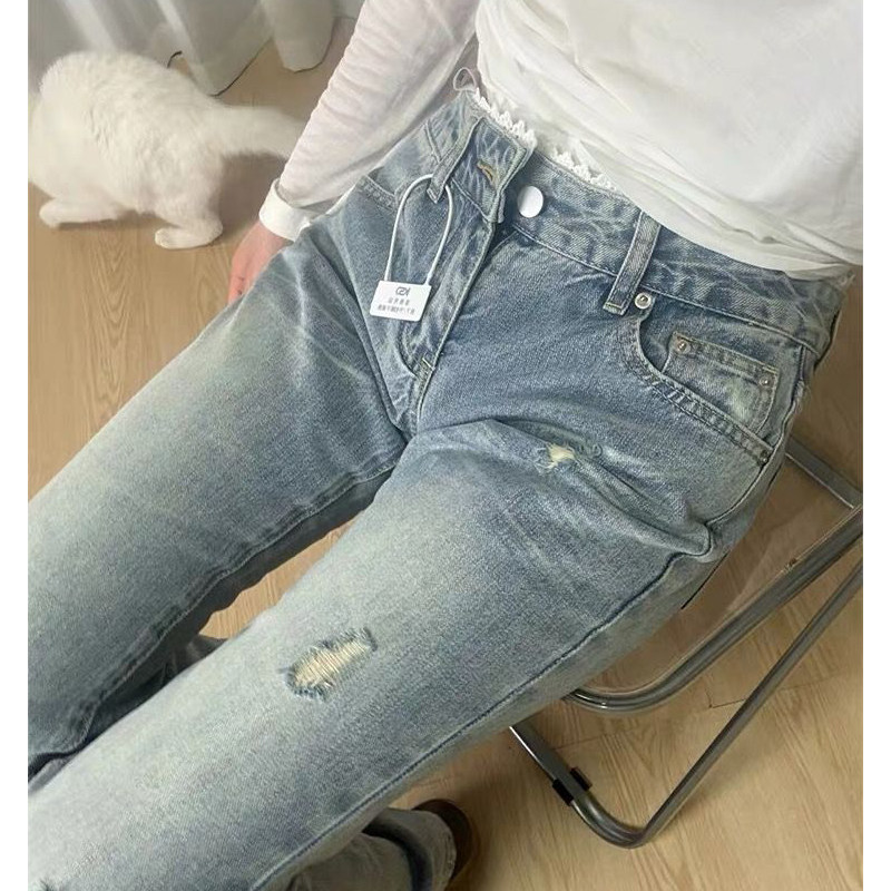 浅蓝色蕾丝微喇叭牛仔裤子女春秋新款设计感低腰弹力小个子马蹄裤,女装/女士精品,大码裤装,淘宝优惠券,粉丝福利购,淘宝优惠卷