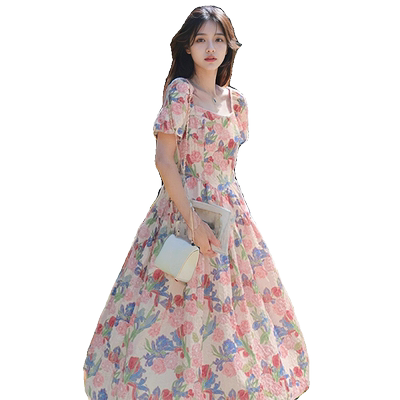 法式油画碎花连衣裙女夏2024新款