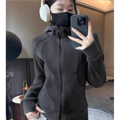 冬季摇粒绒外套女2025新款卫衣修身连帽短款收腰运动加绒加厚上衣