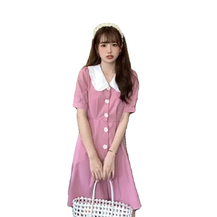 娃娃领连衣裙女夏季2026年新款小个子法式气质轻熟风高级感小黑裙