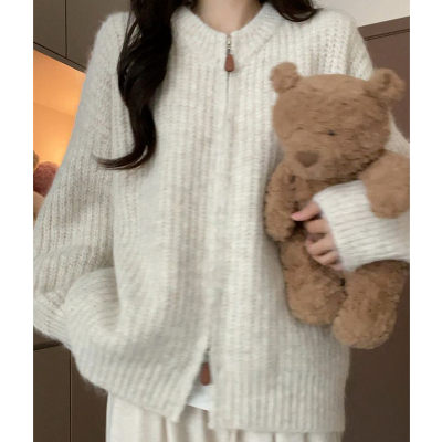 韩系慵懒风拉链毛衣女秋冬季2025新款高级感针织开衫小个子厚外套