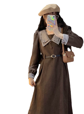 设计感格子加厚中长裙子女