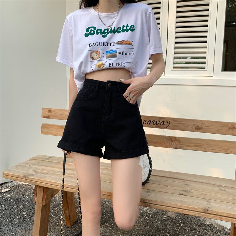 黑色牛仔短裤女夏季大码胖mm高腰弹力a字裤遮胯显瘦卷边阔腿热裤,女装/女士精品,大码裤装,淘宝优惠券,粉丝福利购,淘宝优惠卷