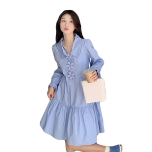 法式初恋衬衫连衣裙女2026春秋新款小众设计感收腰显瘦宽松长裙子