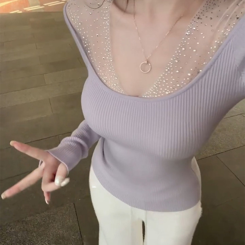 法式烫钻高级感针织衫女春秋纯欲气质修身内搭显瘦超好看打底上衣,女装/女士精品,常规大码外套,淘宝优惠券,粉丝福利购,淘宝优惠卷