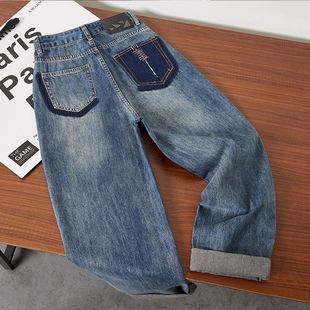 小个子高腰显瘦哈伦老爹裤 2026新款 女早春秋季 蓝色微阔复古牛仔裤