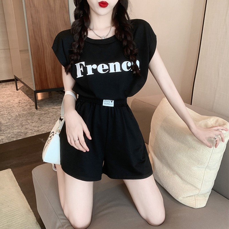 洋气减龄休闲运动套装女夏季新款盐系露背上衣高腰阔腿短裤两件套