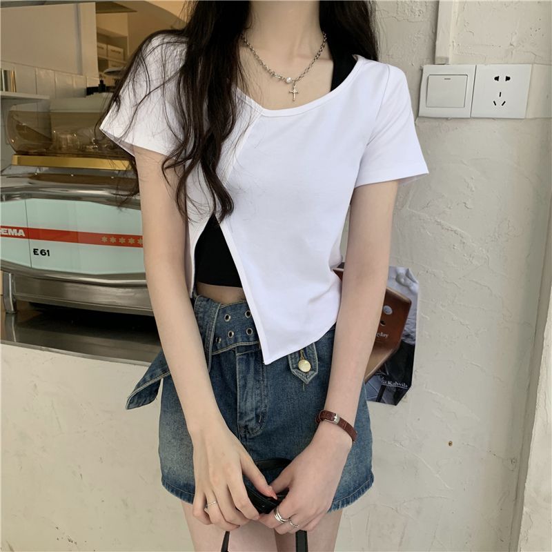 设计感小众短款正肩t恤女短袖