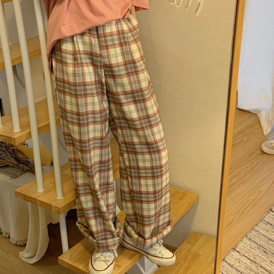 高级感黑白格子裤男生直筒休闲裤设计感小众高街ins阔腿垂感裤子