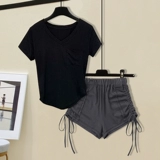 Комплект, спортивная футболка, V-образный вырез, высокая талия