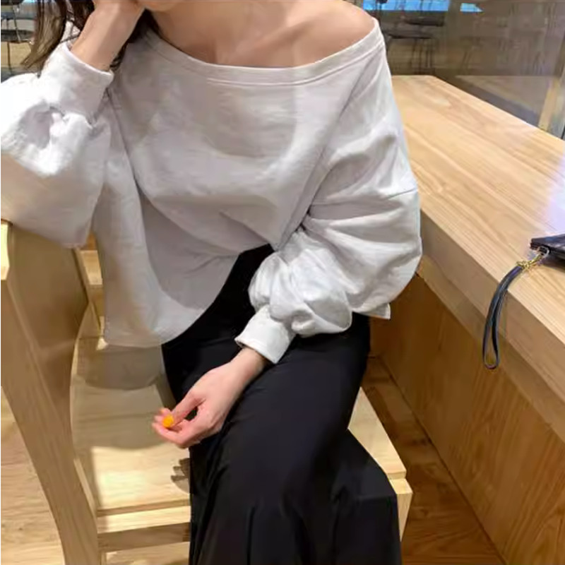 短款露肩套头卫衣女韩版宽松大码