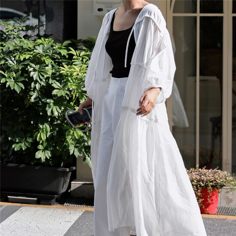 新款衬衫中长款开衫外套宽松系带大码百搭衬衣bf风休闲学生防晒衣