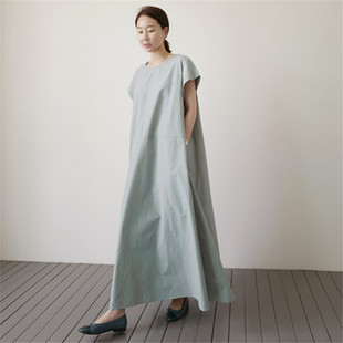 套头连衣裙女过膝长款 短袖 韩版 宽松大码 纯棉裙子 夏装 休闲时尚 新款