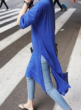 圆领t恤女克莱因蓝短袖夏显瘦